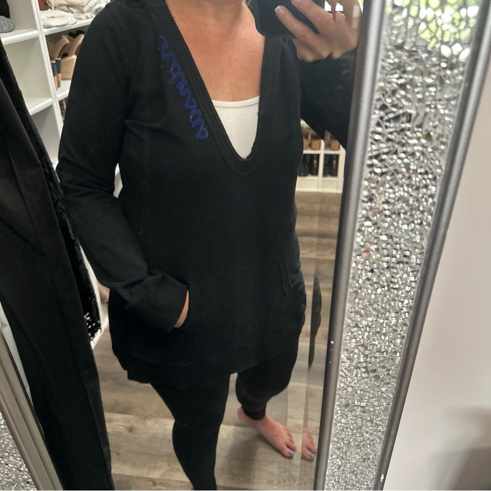 Kansas KU jayhawk vintage Black V-Neck Hoodie with Blue Kansas XL